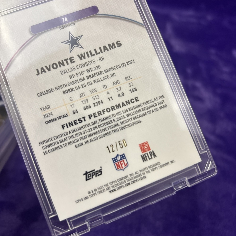 Javonte Williams 2025 Topps Finest#74 True Gold Refractor W/ Coating 🔥 # /50 - Picture 3 of 3